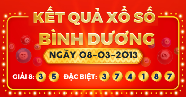 Kết quả xổ số Bình Dương ngày 8/3/2013